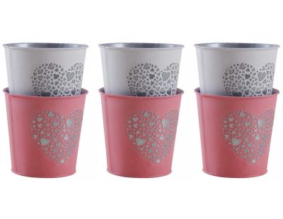 Cache-pot en métal laqué cœur embossé (Lot de 6)