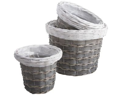 Cache-pots en osier gris et blanc (lot de 3)