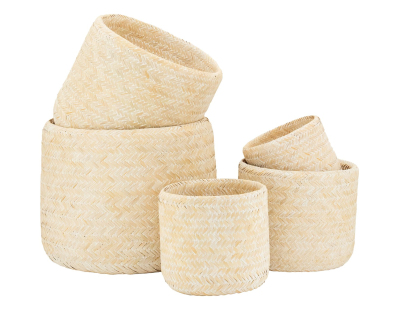 Cache pot rond en bambou patiné (Lot de 5) (Blanc)