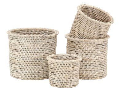 Cache-pot en rotin patiné blanc (lot de 4)