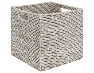 Cache-pots carrés en rotin patiné blanc (lot de 2)