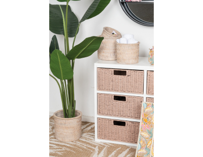 Cache-pot en rotin patiné blanc (lot de 4)