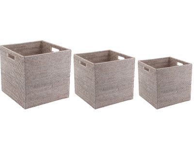 Cache-pots carrés en rotin patiné blanc (lot de 2)