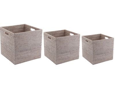 Cache-pots carrés en rotin patiné blanc (lot de 3)