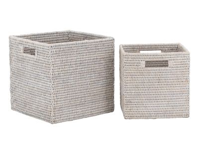 Cache-pots carrés en rotin patiné blanc (lot de 2)