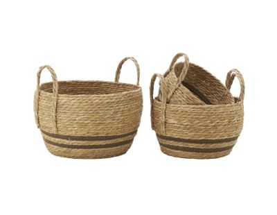 Cache-pots en jonc naturel et coton brun (Boule)