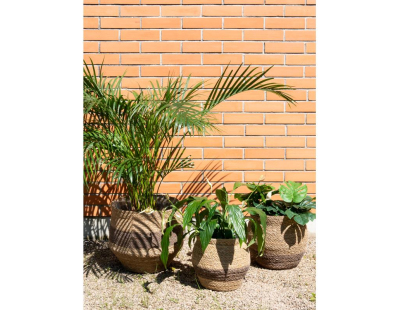 Cache-pots en jonc naturel et brun (Grand modèle)