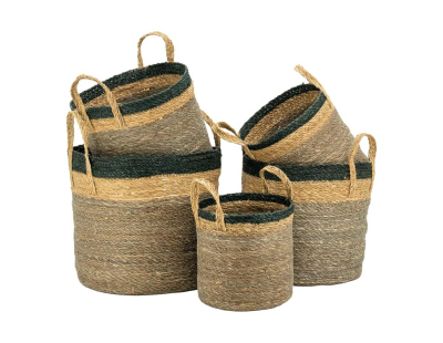 Cache-pots en jonc naturel brun et noir (Grand modèle)