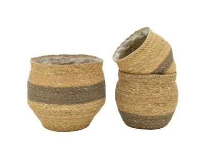 Cache-pots en jonc naturel et brun (Grand modèle)