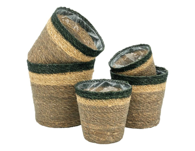 Cache-pots en jonc naturel brun et noir (Petit Modèle)