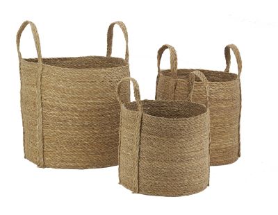 Cache-pots en jonc naturel avec anses (Lot de 3)