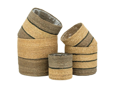 Cache-pots en jonc naturel et brun (Petit Modèle)