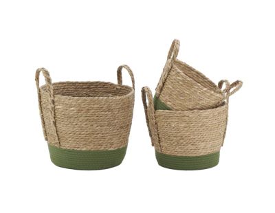 Cache-pots en jonc naturel et coton vert (lot de 3)