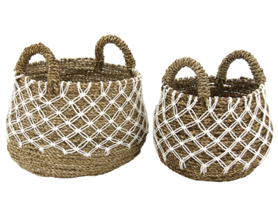 Cache-pots en jonc naturel et crochet (Lot de 2)