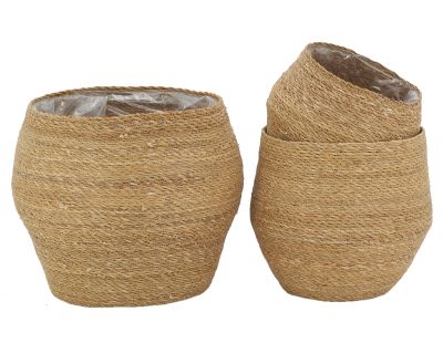 Cache-pots en jonc naturel et doublure plastique (Lot de 3)