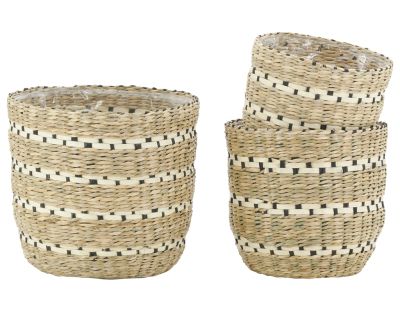 Cache-pots en jonc naturel et noir (lot de 3)