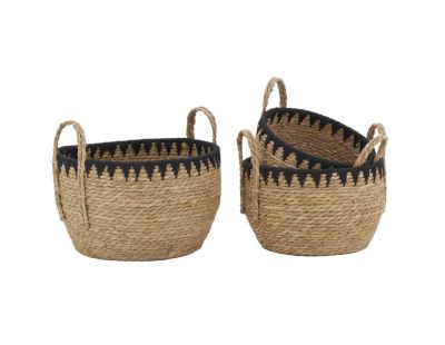 Cache-pots en jonc naturel et triangles noirs (lot de 3)