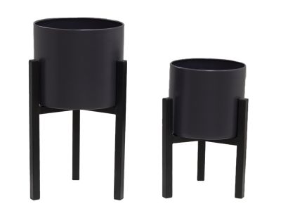 Cache-pots en métal noir Graph (Lot de 2)