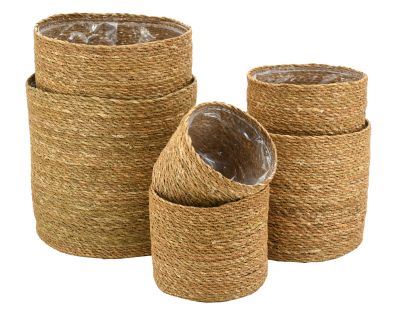 Cache-pots ronds en jonc naturel (Lot de 6)