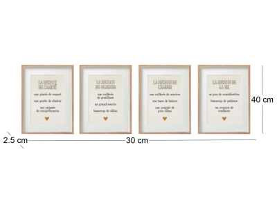 Cadre Recette Amour, Bonheur, Amitié, Vie (Lot de 4)