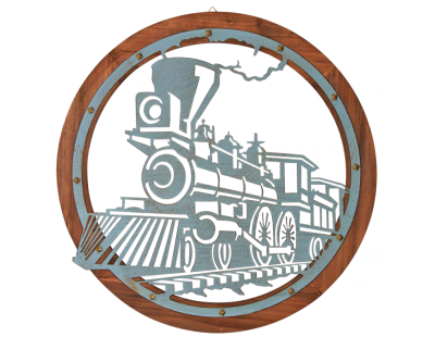 Cadre rond train métal et bois