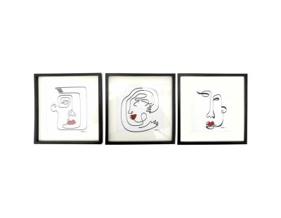 Cadre visage abstrait 30x30 cm (Lot de 3)