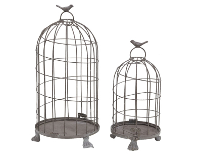 Cages en métal gris blanchi (Lot de 2)