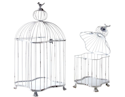 Cages en métal laqué blanc patiné (Lot de 2)