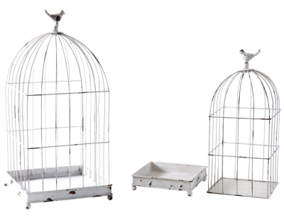 Cages en métal laqué blanc vieilli (Lot de 2)