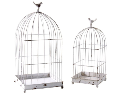 Cages en métal laqué blanc vieilli (Lot de 2)