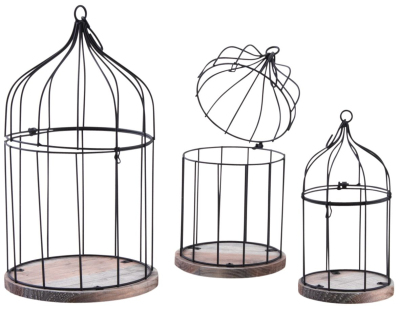 Cages en métal laqué et bois (Lot de 3)