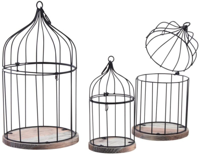 Cages en métal laqué et bois (Lot de 3)
