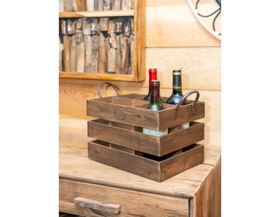 Caisse de rangement 6 bouteilles anses métal