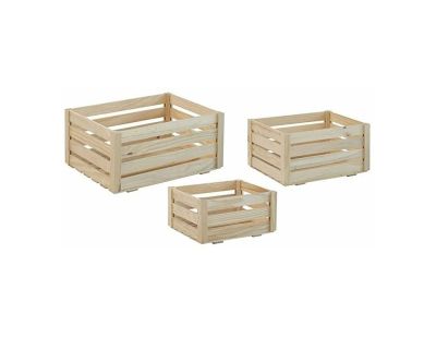 Caisse de rangement en pin brut (Lot de 3)