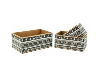 Caisses de rangement en bois et papier verni Christmas