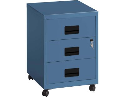 Caisson de rangement 3 tiroirs en acier sur roulettes (Bleu)