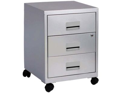 Caisson de rangement 3 tiroirs en acier sur roulettes (Alu)