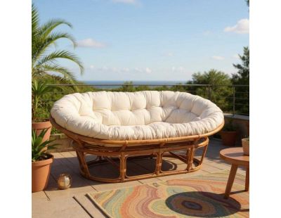 Canapé Papasan 2 places en rotin avec coussin