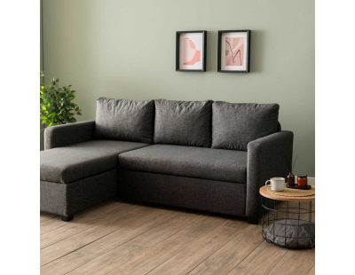 Canapé d'angle convertible avec rangement Kado (Gris foncé)