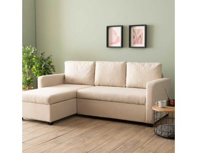 Canapé d'angle convertible avec rangement Kado (Crème)