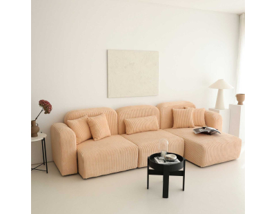 Canapé d'angle en velours côtelé Kuba (Beige rosé - angle droit)