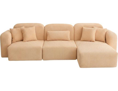 Canapé d'angle en velours côtelé Kuba (Beige rosé - angle droit)