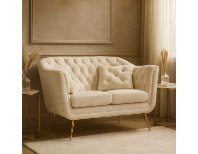 Canapé 2 places en tissu capitonné avec coussins Budapest 130 x 83 x 91 cm (Crème)
