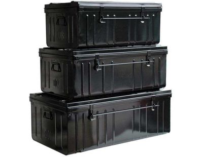 Cantine de rangement Premium en acier noir (Lot de 3 : 95, 130 et 175 litres)