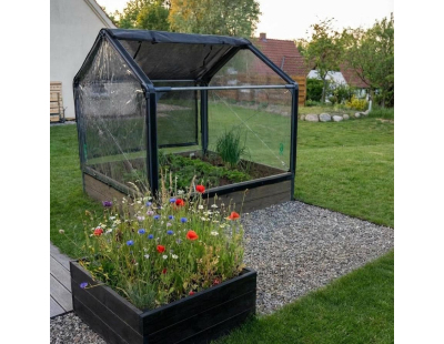 Carré potager en mélèze avec serre Siberian (Longueur 120 cm)