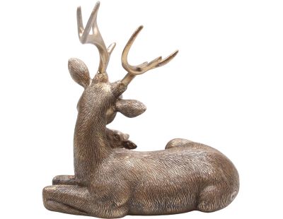 Cerf avec faon doré en résine 21 x 13 x 20 cm
