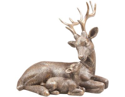 Cerf avec faon doré en résine 21 x 13 x 20 cm