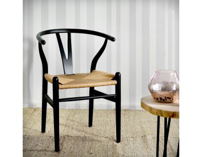 Chaise en bouleau laqué noir et papier cordé