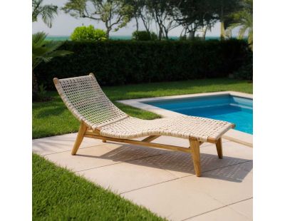 Chaise bain de soleil en teck et cannage synthétique BAIA (Vague)