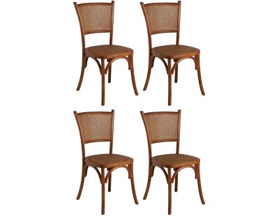 Chaise en hêtre et rotin, dossier en cannage (Lot de 4)